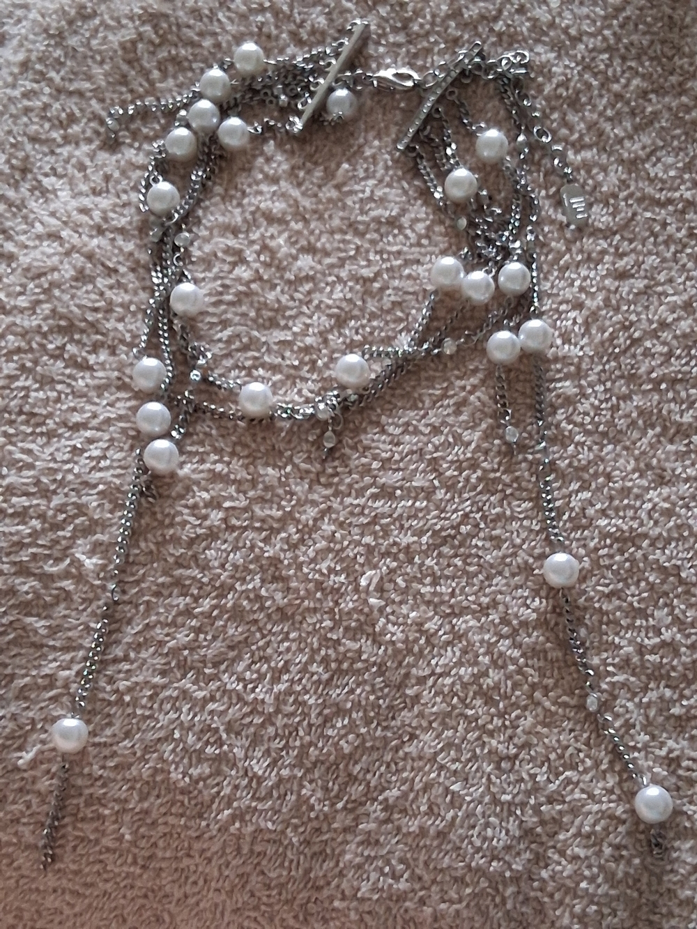Silver-Tone Multi-Strand Pearl Station Bracelet - White Pearls Sell As It Is